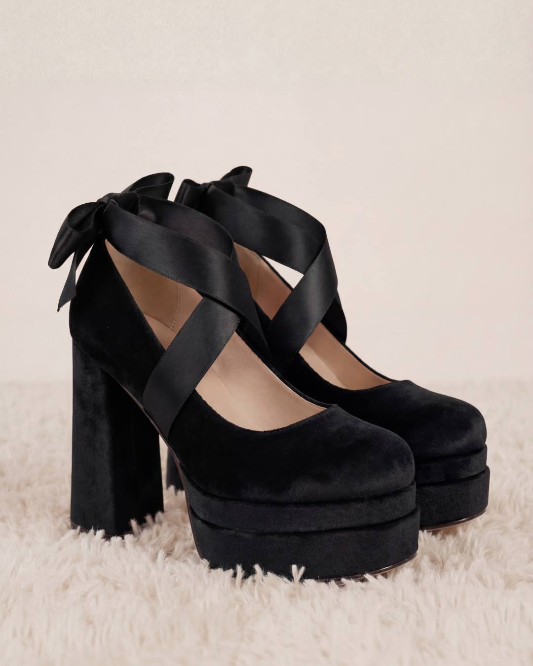 Elara velvet ribbon pumps