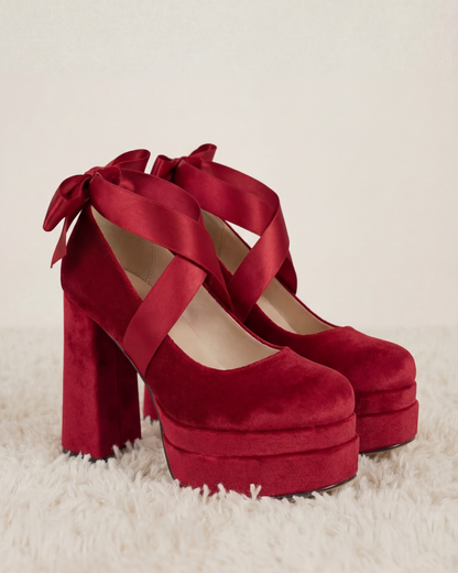 Elara velvet ribbon pumps