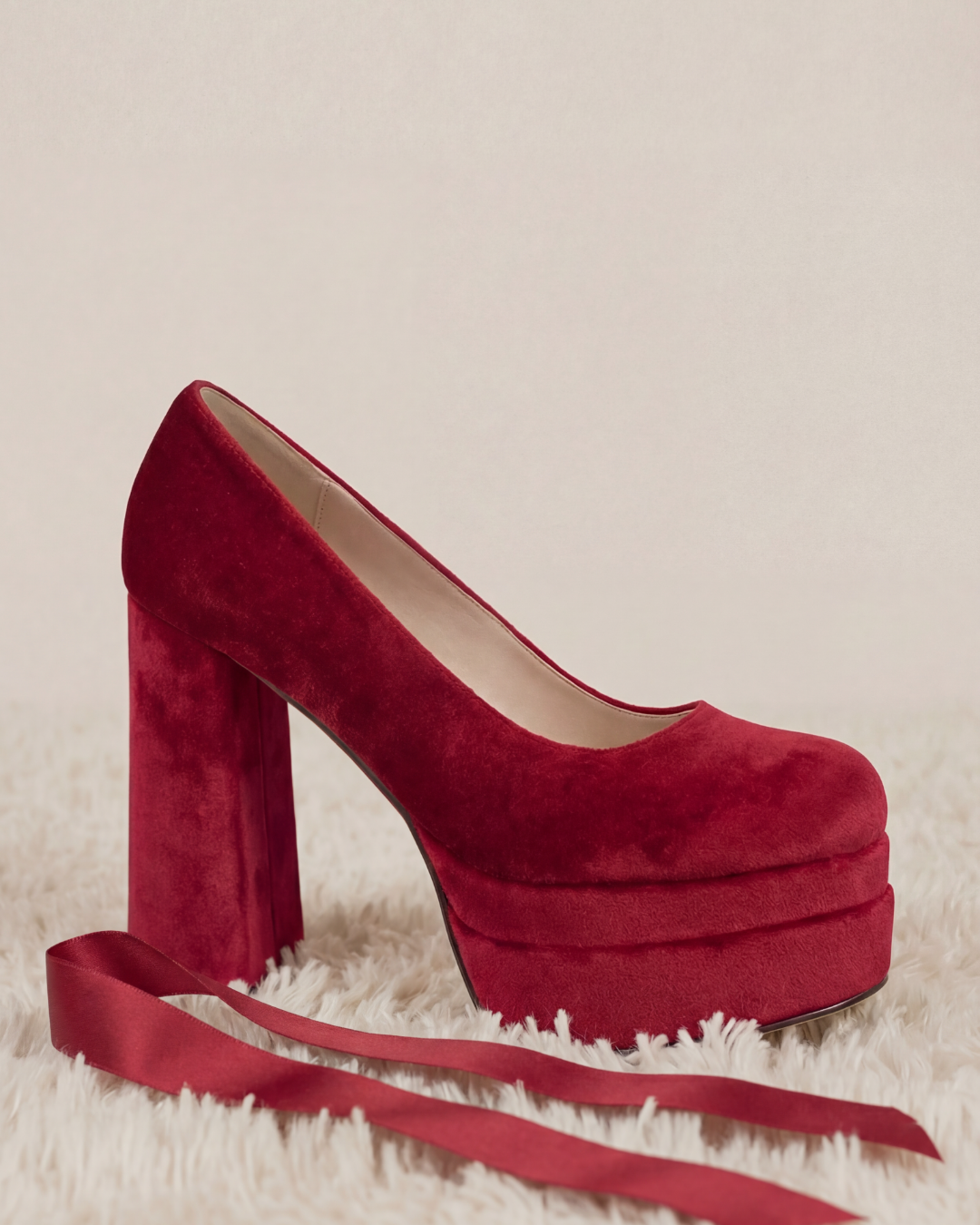 Elara velvet ribbon pumps