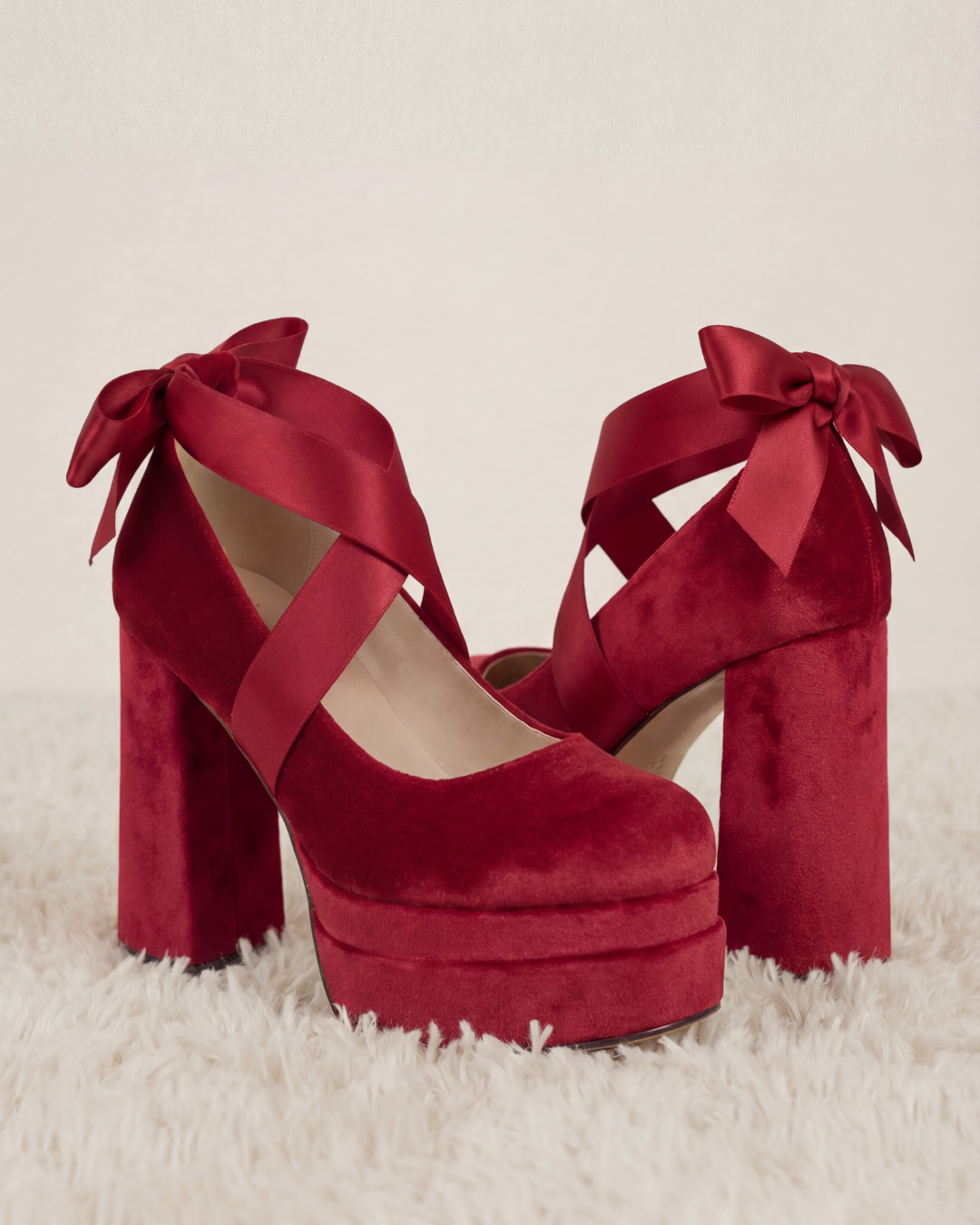 Elara velvet ribbon pumps