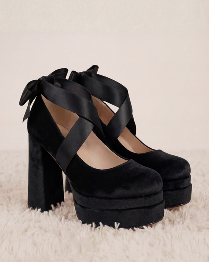 Elara velvet ribbon pumps