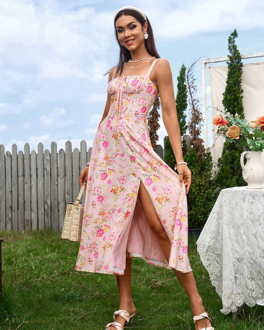 Melrose corset split midi dress